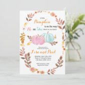 Pumpkins Herfst Gender Reveal Pink Blue Invitation Kaart (Staand voorkant)