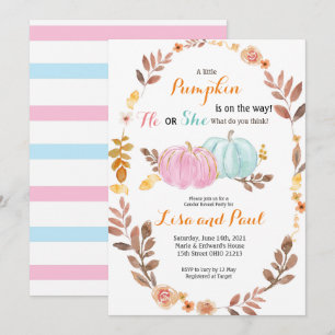 Pumpkins Herfst Gender Reveal Pink Blue Invitation Kaart