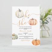 Pumpkins hij of zij minimalistische gender reveal kaart (Staand voorkant)