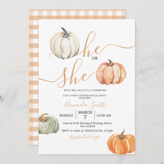 Pumpkins hij of zij minimalistische gender reveal  kaart (Voorkant / Achterkant)