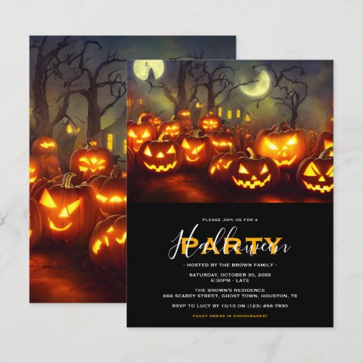 Pumpkins & Moons Halloween Party Kaart (Voorkant / Achterkant)