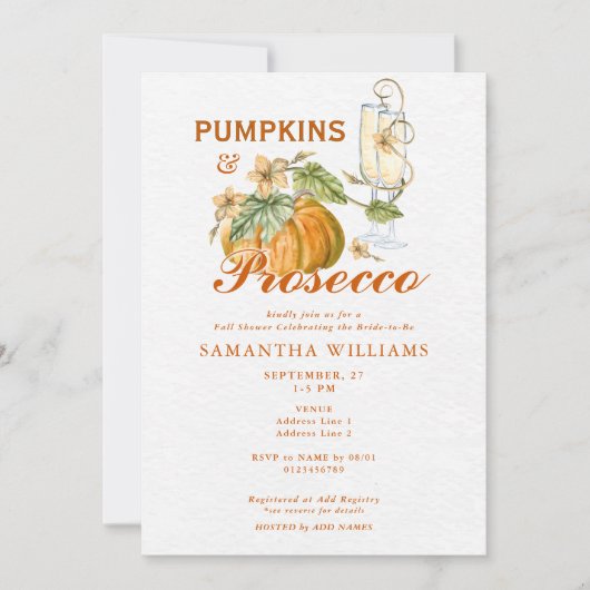 Pumpkins & Prosecco Elegant Fall Bridal Shower Kaart (Voorkant)