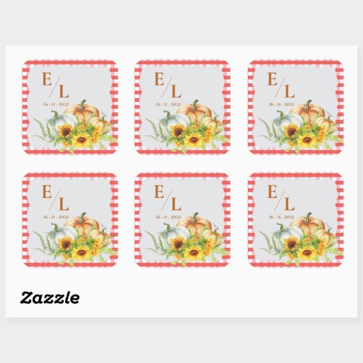 Pumpkins Rustic Fall Monogram Wedding Envelope Vierkante Sticker (Vel)