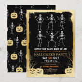 Pumpkins Skeleton Halloween Bones Party Kaart (Voorkant / Achterkant)