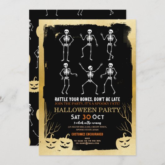 Pumpkins Skeleton Halloween Bones Party Kaart (Voorkant / Achterkant)