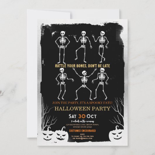 Pumpkins Skeleton Halloween Botten Party Kaart (Voorkant)