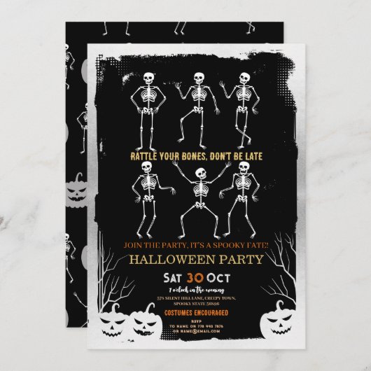 Pumpkins Skeleton Halloween Botten Party Kaart (Voorkant / Achterkant)