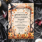 Pumpkins, Spider Webs & Witch Pet Halloween Party Kaart