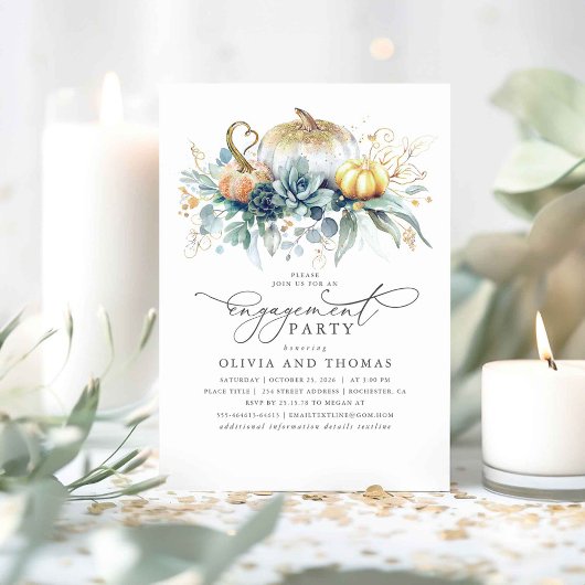 Pumpkins Succulents Greenery Herfst Engagement Par Kaart