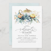 Pumpkins Succulents Greenery Herfst Rehearsal Dinn Kaart (Voorkant / Achterkant)