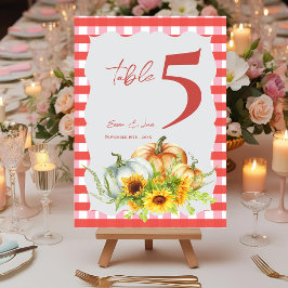 Pumpkins Sunflowers Fall Wedding Table Number Bedankkaart