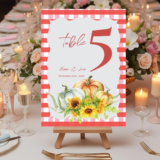 Pumpkins Sunflowers Fall Wedding Table Number Bedankkaart
