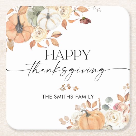 Pumpkins Thanksgiving Dinner Square Paper Coaster Kartonnen Onderzetters (Voorkant)