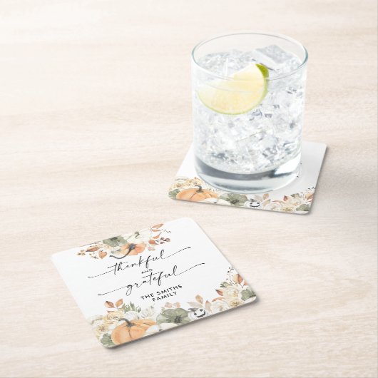 Pumpkins Thanksgiving Dinner Square Paper Coaster  Kartonnen Onderzetters (Insitu)