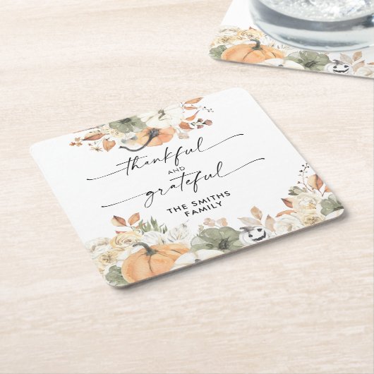 Pumpkins Thanksgiving Dinner Square Paper Coaster  Kartonnen Onderzetters (Schuin)