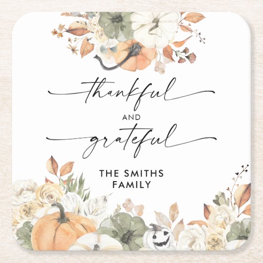 Pumpkins Thanksgiving Dinner Square Paper Coaster  Kartonnen Onderzetters (Voorkant)