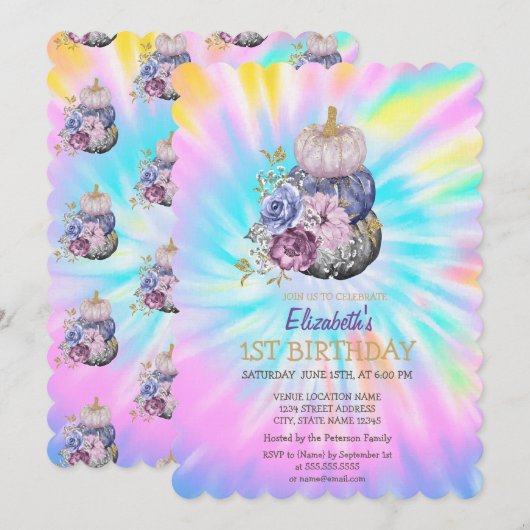 Pumpkins Tie Dye Birthday Uitnodiging (Voorkant / Achterkant)