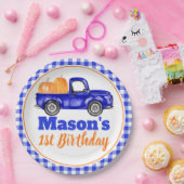 Pumpkins Truck Pumpkin Patch - Blue Truck Papieren Bordje (Feest)