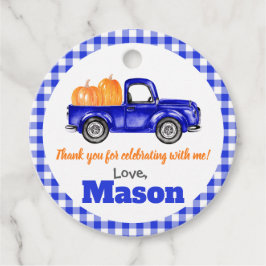 Pumpkins Truck Pumpkin Patch - Blue Truck Round Bedankjes Labels