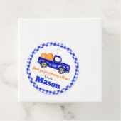 Pumpkins Truck Pumpkin Patch - Blue Truck Round Bedankjes Labels (In situ)