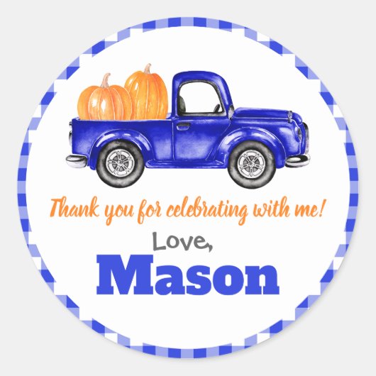 Pumpkins Truck Pumpkin Patch - Blue Truck Round Ronde Sticker (Voorkant)