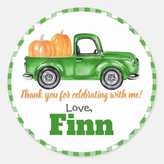 Pumpkins Truck Pumpkin Patch - Green Truck Round Ronde Sticker (Voorkant)