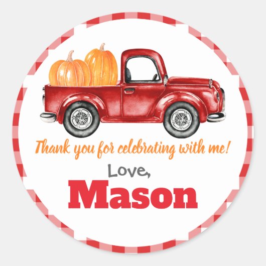 Pumpkins Truck Pumpkin Patch - Red Truck Round Ronde Sticker (Voorkant)