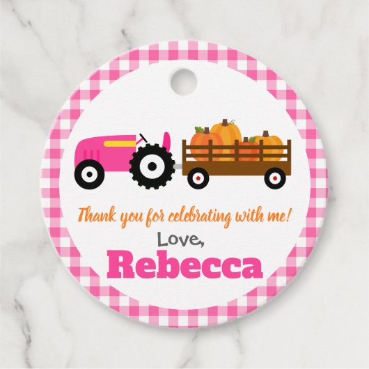 Pumpkins Truck Pumpkin Patch - Roze Tractor Round Bedankjes Labels (Voorkant)