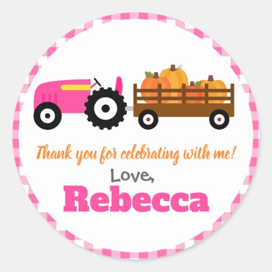Pumpkins Truck Pumpkin Patch - Roze Tractor Round Ronde Sticker (Voorkant)