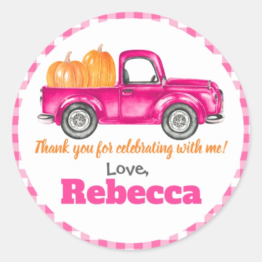 Pumpkins Truck Pumpkin Patch - Roze Vrachtwagen Ronde Sticker (Voorkant)