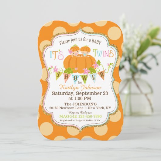 Pumpkins Twins Herfst Baby Shower Uitnodigingen (Staand voorkant)