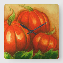 PUMPKINS WALL CLOCK VIERKANTE KLOK