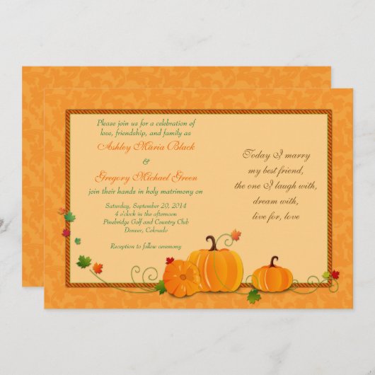 Pumpkins Wedding Invitation for Fall Wedding Kaart (Voorkant / Achterkant)
