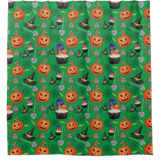 Pumpkins Witch Petten Ghost Spooky Halloween Patte Douchegordijn (Voorkant)