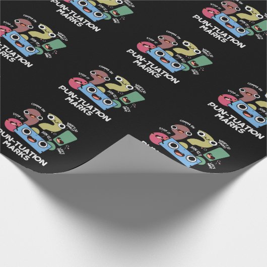 Pun-tuation Marks Funny Punctuation Pun Dark BG Cadeaupapier (Hoek)