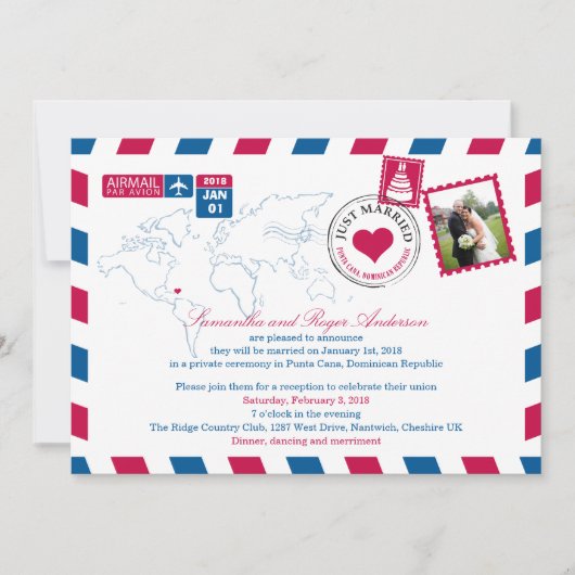 Puna Cana DR Luchtpost Post Huwelijksreceptie Kaart (Voorkant)
