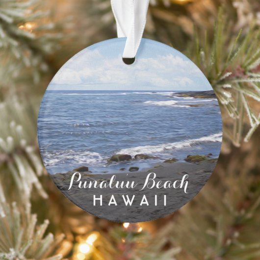 Punalu'u Beach Hawaii 2 Foto + reisjaar Ornament (Boom)