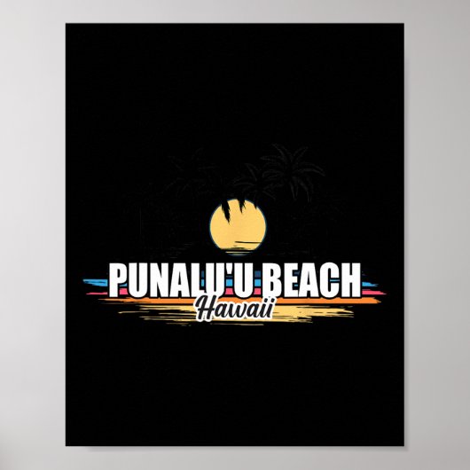 Punalu'u Beach Hawaii Retro Surfstrand Voor Mannen Poster (Voorkant)