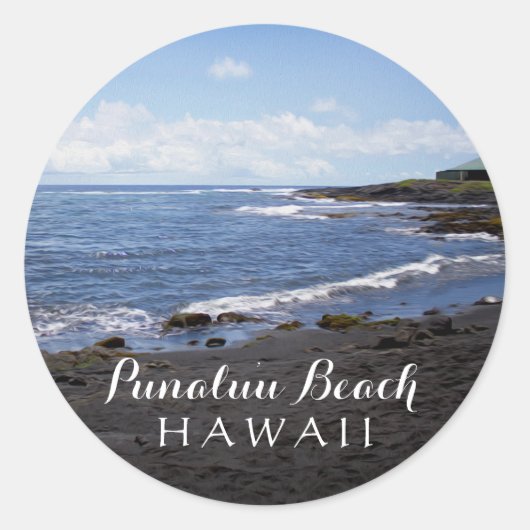 Punalu'u Black Sand Beach Hawaii Digital Oil Paint Ronde Sticker (Voorkant)