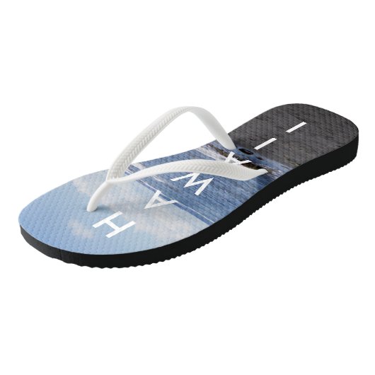 Punalu'u Black Sand Beach Hawaii met tekst Teenslippers (Schuin)