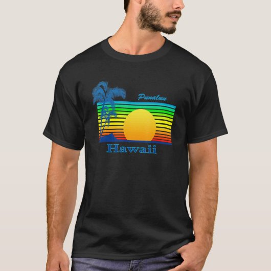 Punaluu Hawaii Retro Tropical Beach Sunset T-shirt (Voorkant)