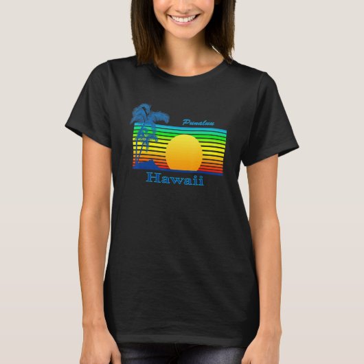 Punaluu Hawaii Retro Tropical Beach Sunset T-shirt (Voorkant)