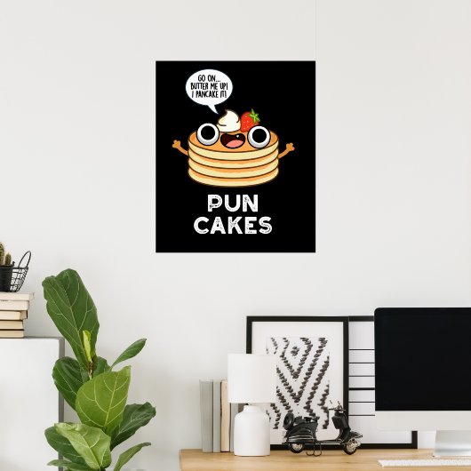 Puncakes Funny Pancake Pun Dark BG Poster (Thuiskantoor)