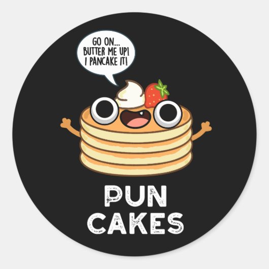 Puncakes Funny Pancake Pun Dark BG Ronde Sticker (Voorkant)