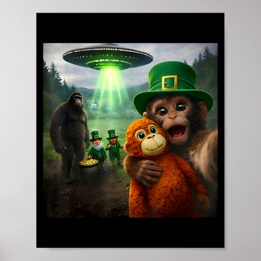 Punch aap selfie met bigfoot kabouter ufo st poster (Voorkant)