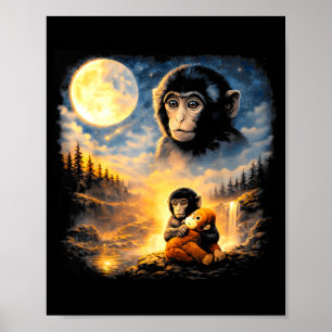 Punch baby aapje kijkt naar zijn moeder in de maan poster