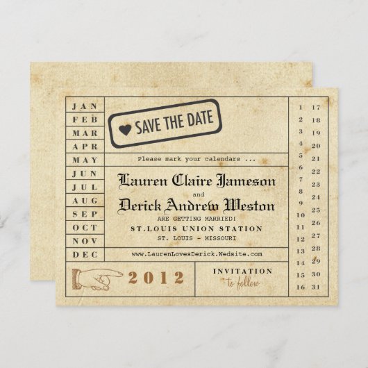 Punch Card Sla de datum op Save The Date (Voorkant / Achterkant)