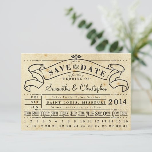 Punch Card Ticket Banner Save the Date (Staand voorkant)