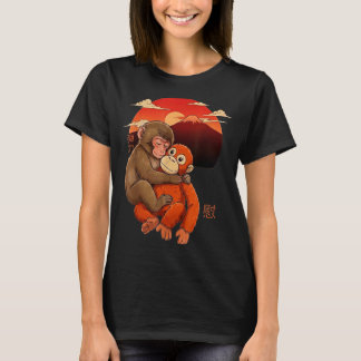 Punch de aap Japanse rode zonsondergang en berg T-shirt
