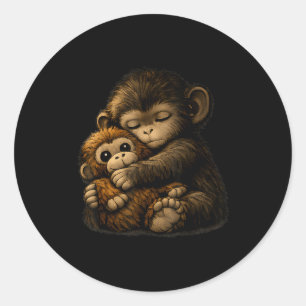 Punch de aap knuffelende knuffel internet ronde sticker